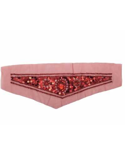 Applikationskragen für Kleidung, rote Dreieckssteine, 35 x 9 cm