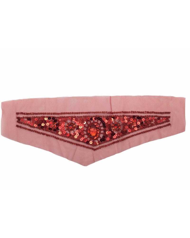 Applikationskragen für Kleidung, rote Dreieckssteine, 35 x 9 cm