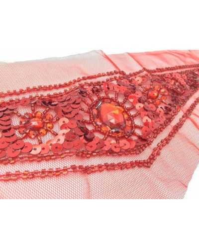 Applikationskragen für Kleidung, rote Dreieckssteine, 35 x 9 cm