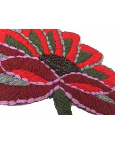 Application Broderie Thermocollante Fleur Laine Décoration Perles Cousues Cm 18x13