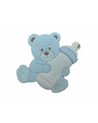 Thermoadhesive Application Velvet Embroidery Patch Baby Bear Bottle 14x13 Cm