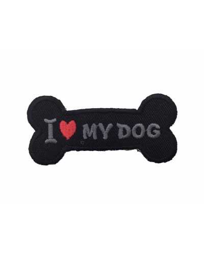 Application d'os de chien broderie écrite I mon chien écusson thermocollant 60x25 mm