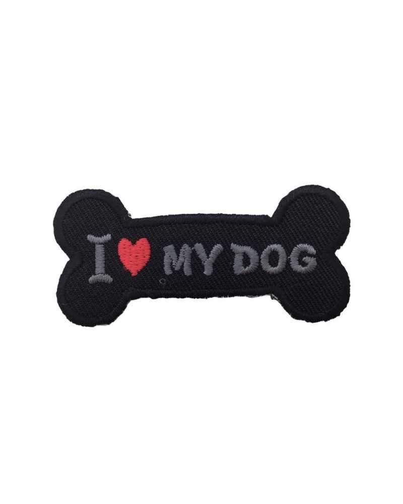 Application d'os de chien broderie écrite I mon chien écusson thermocollant 60x25 mm