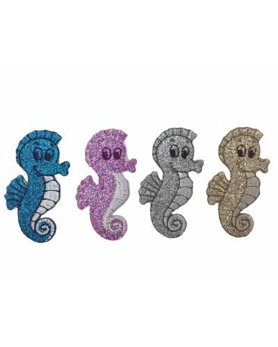 Patch Thermocollant Brodé Paillettes Application Hippocampe 50x25 Mm