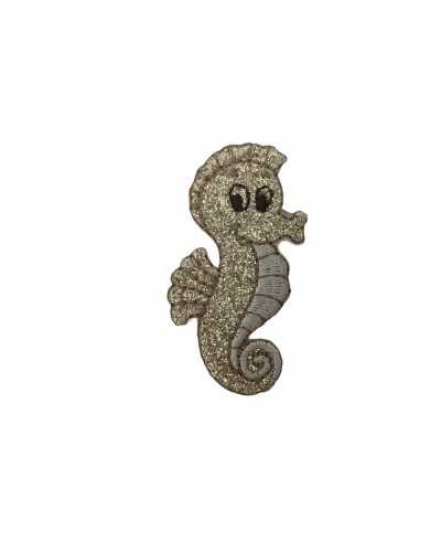 Aufnäher zum Aufbügeln mit Seepferdchen-Applikation, glitzernd, 50 x 25 mm