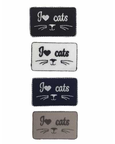 Gestickter Aufnäher mit Katzenapplikation und der Aufschrift „I love Cats“, 5 x 3 cm