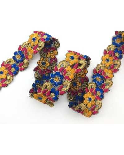 50 Cm Passamaneria Tramezzo Filo Lurex Oro Ricamato Fiore Smerlato Alto 35 Mm