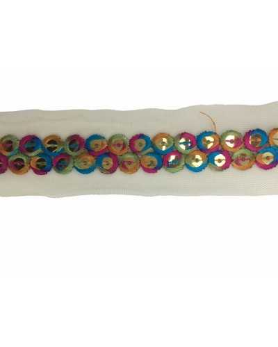 50 Cm Ruban Passementerie Paillettes Lurex Or Brodé 35 Mm De Haut
