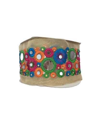 50 cm Bandbesatz, runde Stickerei, Organza, Strasssteine, Spiegel, 9 cm hoch