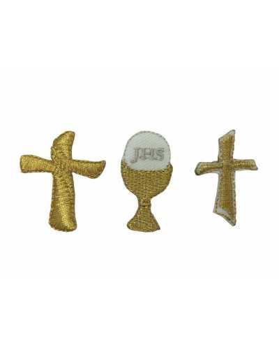 3 Pcs Iron-on Application Patch Tau Cross Chalice Gold Lurex Cross High 35 Mm