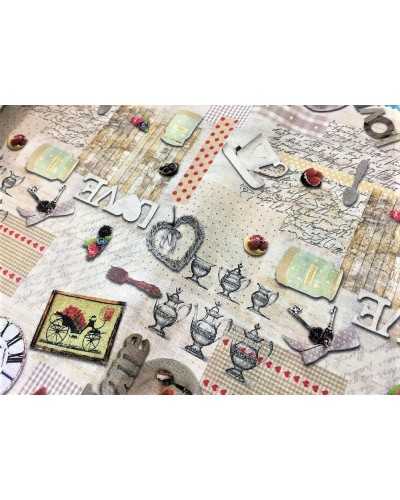 50 cm Digital bedruckter Baumwollstoff mit Shabby-Motiven 150 cm hoch