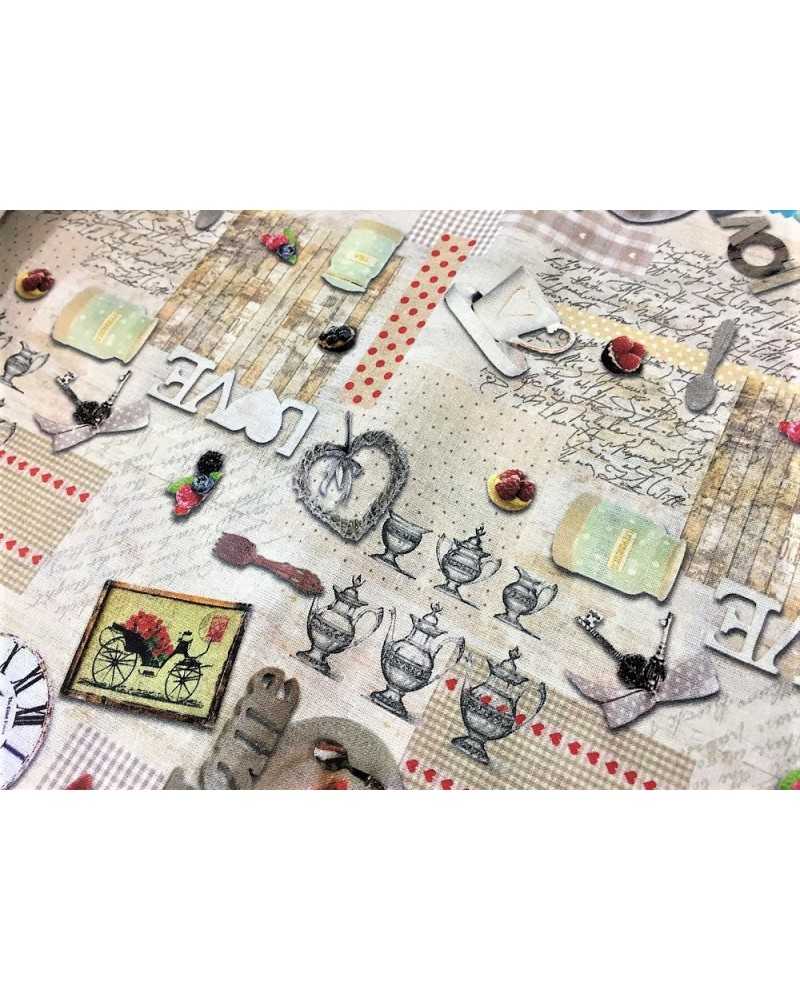 50 cm Digital bedruckter Baumwollstoff mit Shabby-Motiven 150 cm hoch