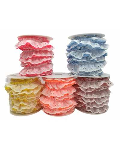 50 Cm Trimmings Sangallo Lace Embroidered White Rouches Fluo 3 Cm High