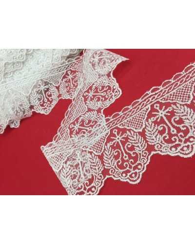 Trimmings Lace Tulle Sacred Lace White Base Embroidered Cross Spike High 8 Cm
