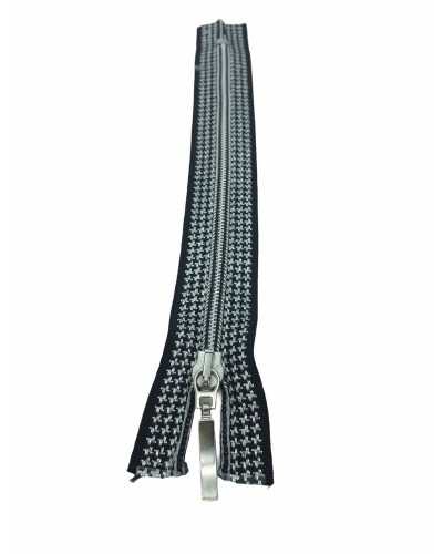 Fermeture Éclair Fermeture Éclair Pied De Poule Noir Argent Fixe 1 Curseur 20 Cm De Long