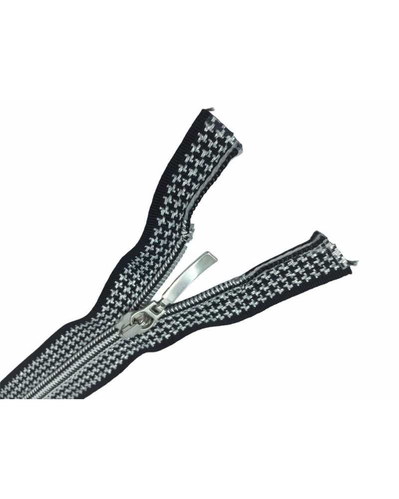 Cremallera Cierre De Cremallera Pied De Poule Negro Plata Fijo 1 Cursor 20 Cm De Largo