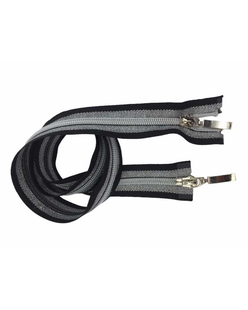 Fermeture Éclair Fermeture Éclair Ligne Noir Argent Lurex Double Curseur Amovible Longueur 80 Cm