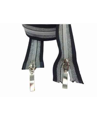 Fermeture Éclair Fermeture Éclair Ligne Noir Argent Lurex Double Curseur Amovible Longueur 80 Cm