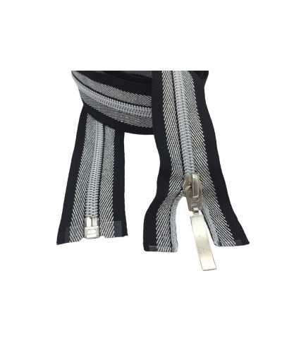 Cerniera Lampo Zip Chiusura Riga Nero Argento Lurex 1 Cursore Sganciabile Lunga 80 Cm