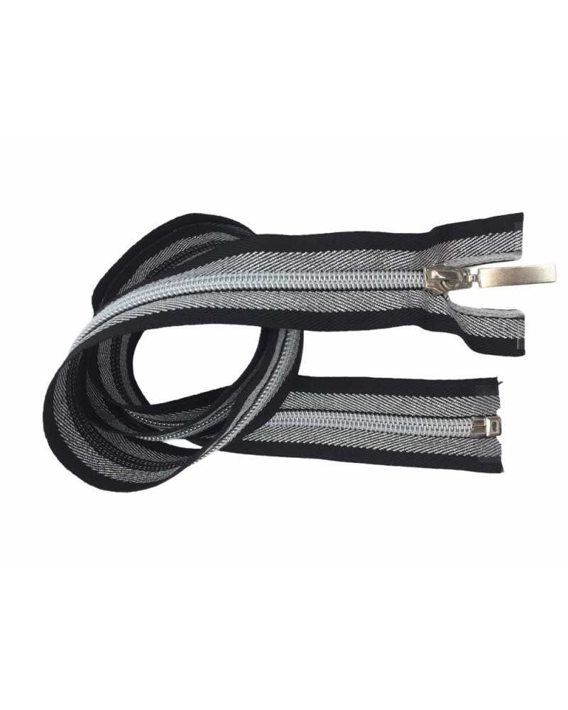Cerniera Lampo Zip Chiusura Riga Nero Argento Lurex 1 Cursore Sganciabile Lunga 80 Cm