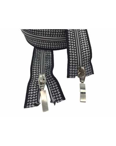 Fermeture Éclair Fermeture Éclair Pied De Poule Noir Argent Double Curseur 80 Cm De Long