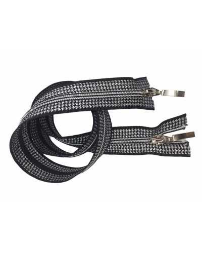 Zipper Zip Closure Pied De Poule Black Silver Double Slider 80 Cm Long