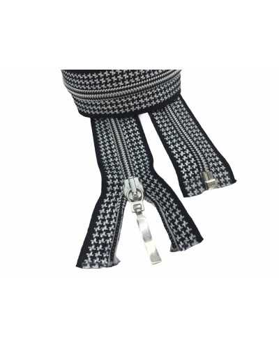 Reißverschluss mit Reißverschluss, Pied De Poule, quadratisch, Schwarz, Silber, 1 Cursor, 80 cm lang