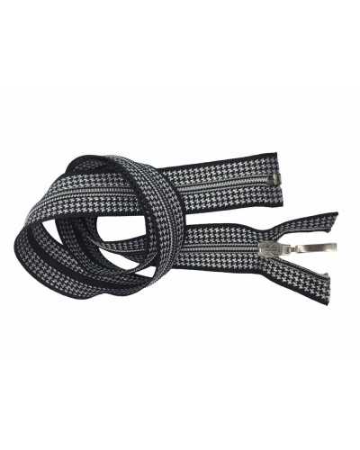 Zipper Zip Closure Pied De Poule Squared Black Silver 1 Cursor 80 Cm Long