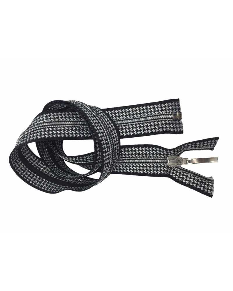 Reißverschluss mit Reißverschluss, Pied De Poule, quadratisch, Schwarz, Silber, 1 Cursor, 80 cm lang