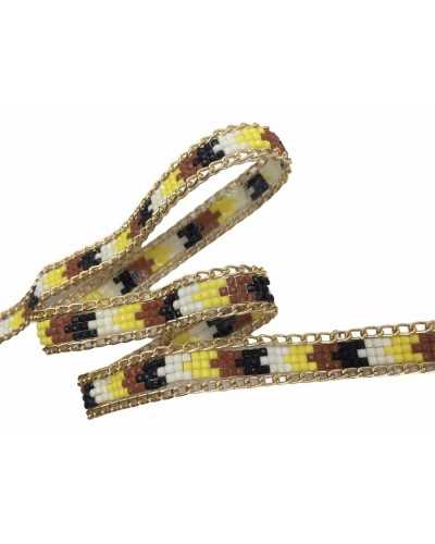 50 Cm Pasamanería Piedras Termoadhesivas 2 Cadenas Oro 15 Mm Alto