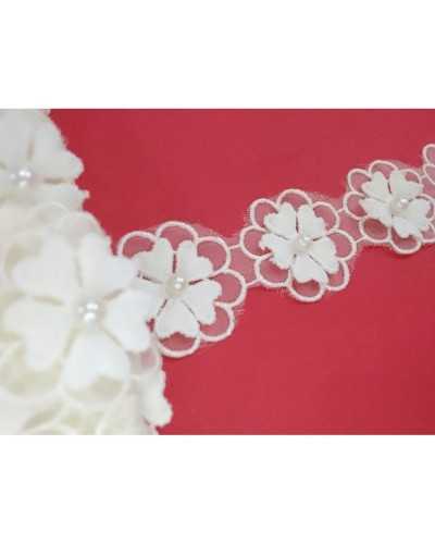 50 cm Verzierungen, Blumen, bestickter Organza-Ausschnitt, Perlenstecker, 35 mm hoch, 13 Stück