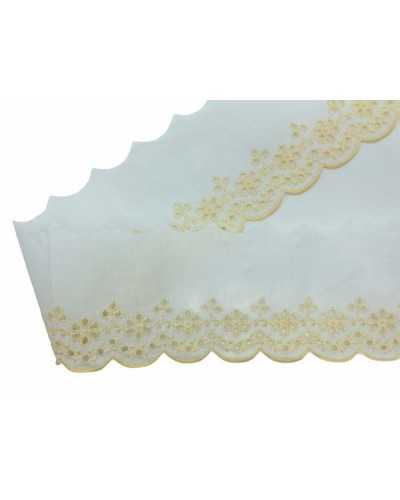 Gelbe Sangallo-Spitze, bestickt, gewellte Spitze, 100 % Baumwolle, 8 cm