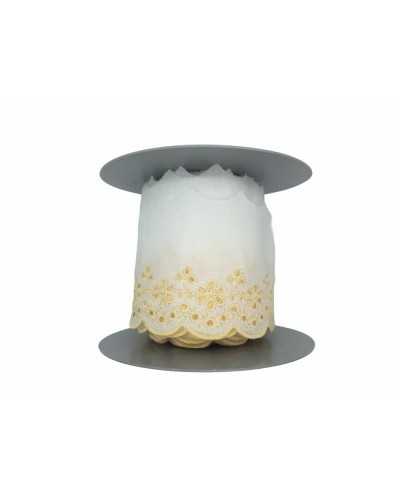 Gelbe Sangallo-Spitze, bestickt, gewellte Spitze, 100 % Baumwolle, 8 cm