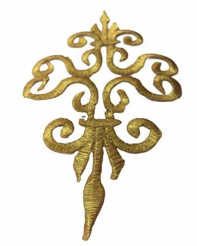 Thermoadhäsive Applikation, gesticktes goldenes Lurex-Wappen, 16 x 8 cm