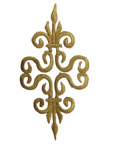 Thermoadhäsive Applikation, gesticktes goldenes Lurex-Wappen, 16 x 8 cm