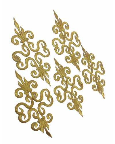 Thermoadhäsive Applikation, gesticktes goldenes Lurex-Wappen, 16 x 8 cm