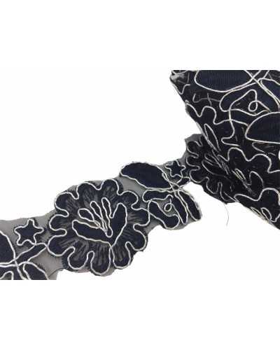 50 cm Passementerie Bord Fleur Organza Brodé Fil Argent 45 Mm Haut