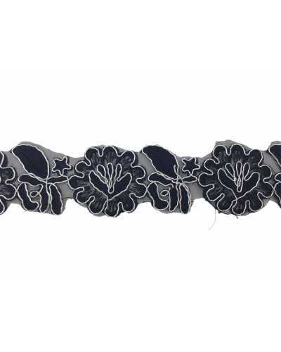 50 Cm Passamaneria Bordo Organza Fiore Ricamato Filo Silver 45 Mm