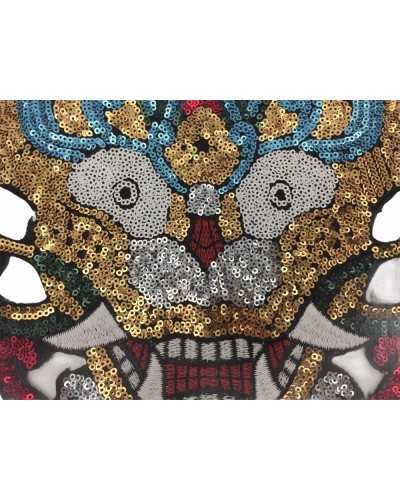 Ecusson thermocollant masque dragon chinois en micro sequins brodés 19x16 cm