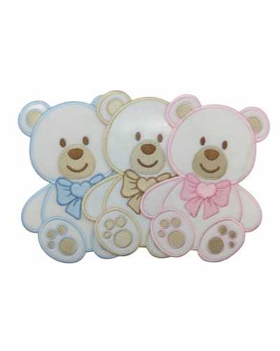 Thermoadhesive Application Marbet Patch Embroidered Baby Velvet White Base Teddy Bear Heart Bow 145x105 Mm