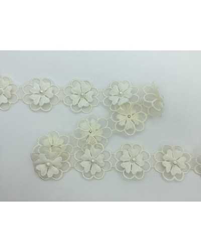 50 cm Verzierungen, Blumen, bestickter Organza-Ausschnitt, Perlenstecker, 35 mm hoch, 13 Stück