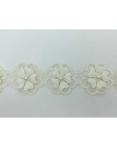 50 cm Verzierungen, Blumen, bestickter Organza-Ausschnitt, Perlenstecker, 35 mm hoch, 13 Stück