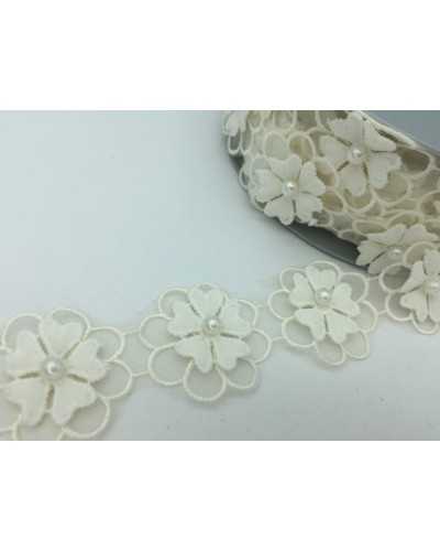 50 cm Verzierungen, Blumen, bestickter Organza-Ausschnitt, Perlenstecker, 35 mm hoch, 13 Stück