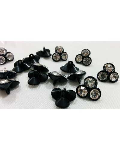 Black Rhinestone Jewel Button with Metal Shank 1,5x1,5 cm