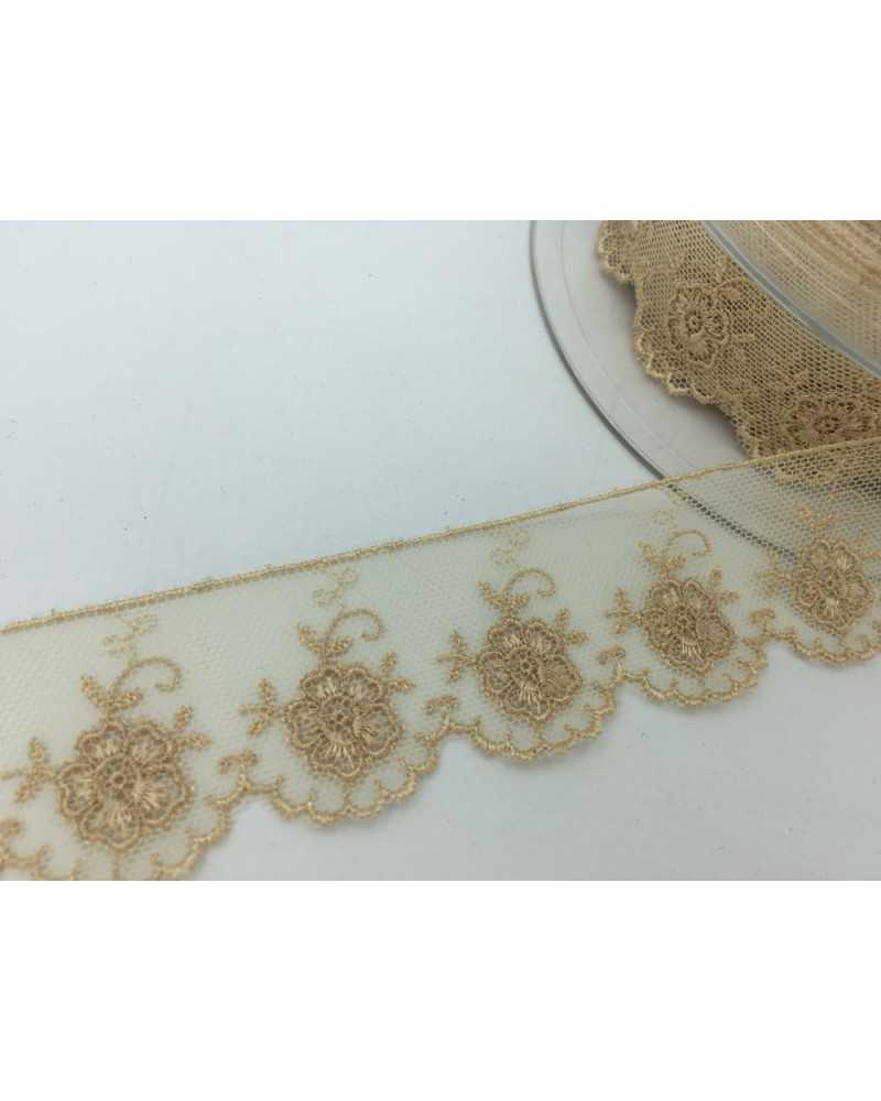 50 Cm Passementerie Tulle Dentelle Fleurs Brodées Festonnées 35 Mm De Haut