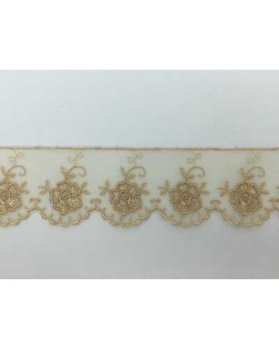 50 Cm Passementerie Tulle Dentelle Fleurs Brodées Festonnées 35 Mm De Haut