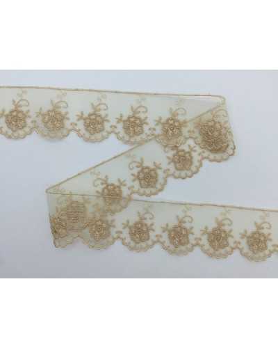 50 Cm Pasamanería Tul Encaje Bordado Flores Festoneado 35 Mm Alto