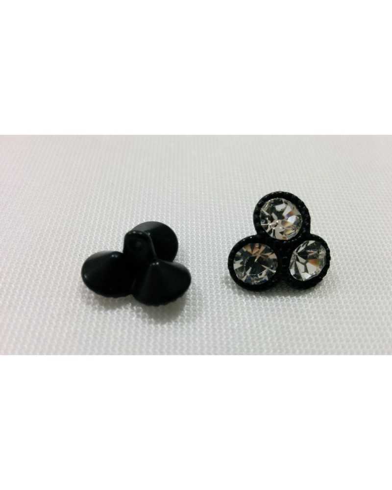 Black Rhinestone Jewel Button with Metal Shank 1,5x1,5 cm