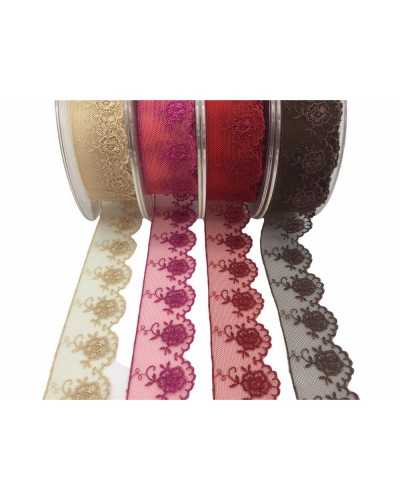 50 Cm Trimmings Tulle Lace Embroidered Flowers Scalloped 35 Mm High