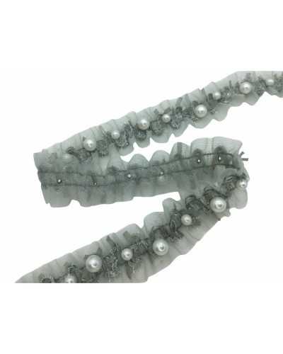 50 Cm Passementerie Rouches Élastiques Tulle Perles 3 cm de haut